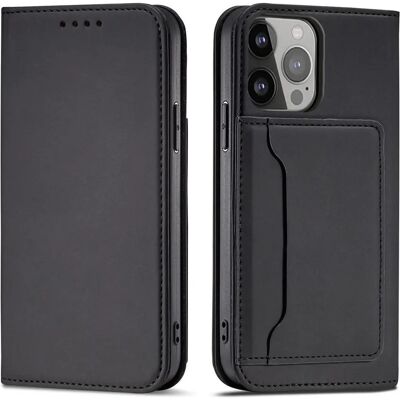 Hurtel Magneettinen korttikotelo iPhone 14 flip-kuori lompakko jalusta musta Hurtel Magneettinen korttikotelo iPhone 14 flip-kuori lompakko jalusta musta