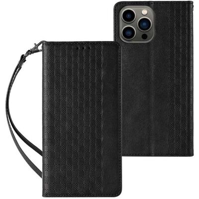Coque magnétique noire Hurtel pour iPhone 14 Pro Max avec portefeuille et support Coque magnétique noire Hurtel pour iPhone 14 Pro Max avec portefeuille et support