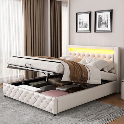 HAUSS SPOLE - 140x200 - Blanco - LED - Cama con almacenamiento HAUSS SPOLE - 140x200 - Blanco - LED - Cama con almacenamiento