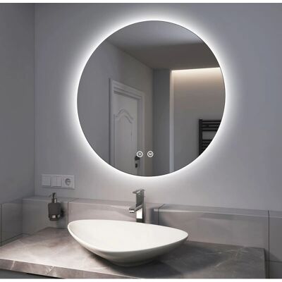 Emke - Specchio da bagno LED rotondo da 80 cm - Luce bianca fredda/calda/neutra Emke - Specchio da bagno LED rotondo da 80 cm - Luce bianca fredda/calda/neutra