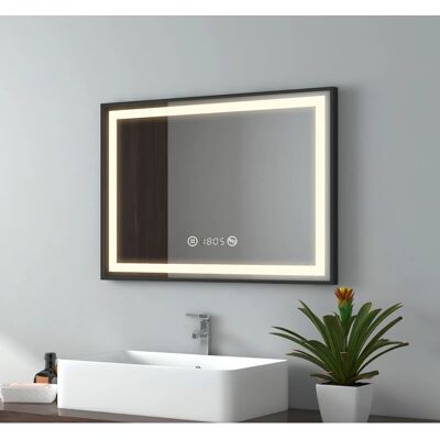 Espejo de baño LED negro con interruptor táctil y antivaho - 70x50cm Espejo de baño LED negro con interruptor táctil y antivaho - 70x50cm