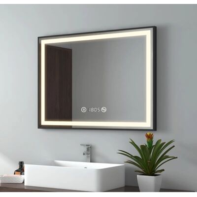 Specchio bagno LED cornice nera Emke - 80x60cm - Antivento, Tattile, Luce Specchio bagno LED cornice nera Emke - 80x60cm - Antivento, Tattile, Luce