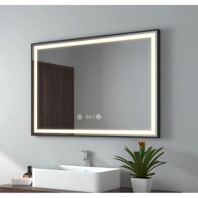 Specchio da bagno LED cornice nera Emke - 100x70cm - Antivento, Touch control Specchio da bagno LED cornice nera Emke - 100x70cm - Antivento, Touch control