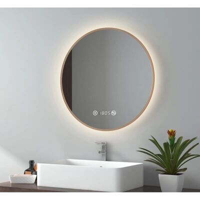 Espejo de baño LED Emke con interruptor táctil, antivaho, 60cm, marco dorado - Espejo de baño Espejo de baño LED Emke con interruptor táctil, antivaho, 60cm, marco dorado - Espejo de baño