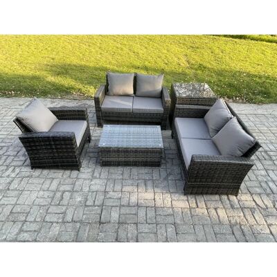 Fimous Dark Gray Rattan Garden Furniture Set - 6 Seater Outdoor Fimous Dark Gray Rattan Garden Furniture Set - 6 Seater Outdoor