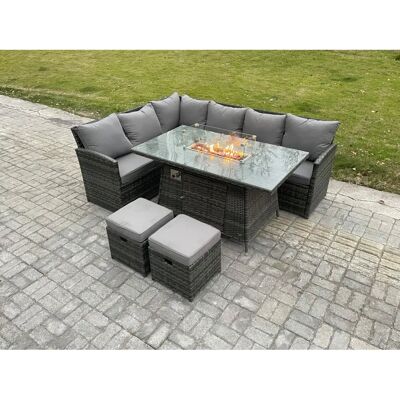 Fimous Rattan Ecksofa - Gasfeuerstelle - Gartenmöbel Fimous Rattan Ecksofa - Gasfeuerstelle - Gartenmöbel