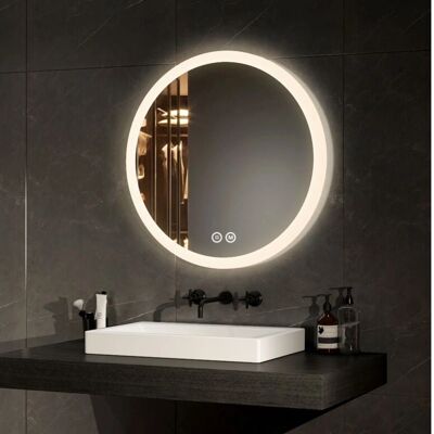 Emke Runder LED-Badspiegel - Berührung, Antibeschlag, 3 Farben, Dimmbar Emke Runder LED-Badspiegel - Berührung, Antibeschlag, 3 Farben, Dimmbar