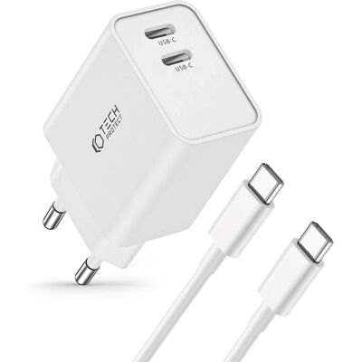 Caricatore di rete Tech-Protect C35W 2x USB-C PD - Bianco Caricatore di rete Tech-Protect C35W 2x USB-C PD - Bianco