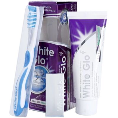 White Glo 2 in1 hammashoitopakkaus - Hammastahna ja suuvesi White Glo 2 in1 hammashoitopakkaus - Hammastahna ja suuvesi