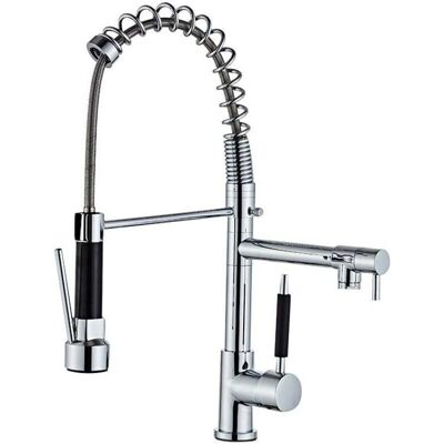 Sjqka - Grifo de cocina con resorte - Brass Chrome - 360° - Faucet Sjqka - Grifo de cocina con resorte - Brass Chrome - 360° - Faucet