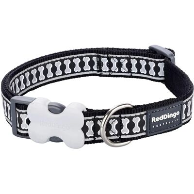 Red Dingo Bucklebone Dog Collar - Reflective Bones Black 25mm Red Dingo Bucklebone Dog Collar - Reflective Bones Black 25mm