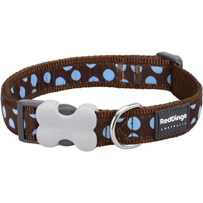 Collare per cani Red Dingo Bucklebone - Macchie blu su marrone - 20mm Collare per cani Red Dingo Bucklebone - Macchie blu su marrone - 20mm