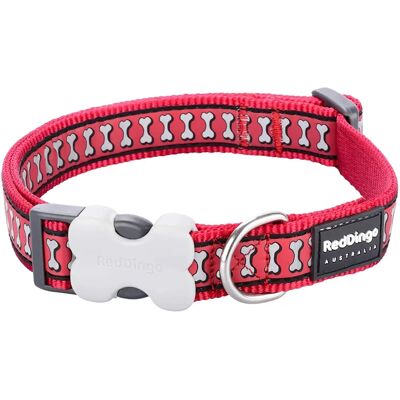 Red Dingo Bucklebone Dog Collar - Reflective Bones - 20mm Red Dingo Bucklebone Dog Collar - Reflective Bones - 20mm