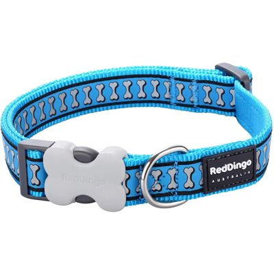 Red Dingo Bucklebone Dog Collar - Reflective Bones, Turquoise, 12mm Red Dingo Bucklebone Dog Collar - Reflective Bones, Turquoise, 12mm