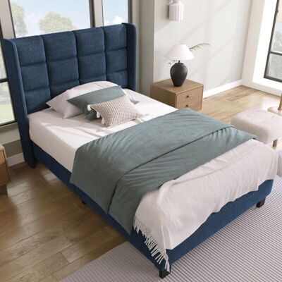 OKWISH - Letto imbottito moderno con cabecero - Azul - Bed OKWISH - Letto imbottito moderno con cabecero - Azul - Bed