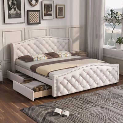 REDOM - Letto imbottito 140 x 200 cm - PU blanco - Bed REDOM - Letto imbottito 140 x 200 cm - PU blanco - Bed