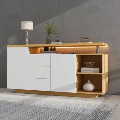 WISHDOR - Credenza Bianca Rovere - Roble blanco - 2 Puertas 3 Cajones - Aparador WISHDOR - Credenza Bianca Rovere - Roble blanco - 2 Puertas 3 Cajones - Aparador