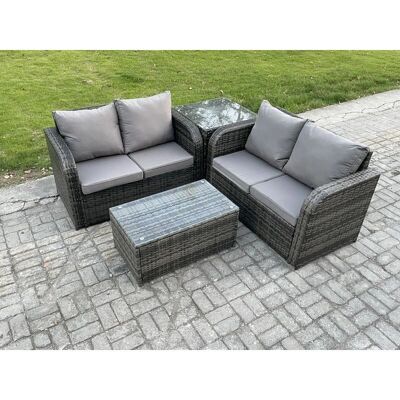 Fimous Outdoor Lounge Sofa Set - Dark Grey - Rattan - Outdoor Fimous Outdoor Lounge Sofa Set - Dark Grey - Rattan - Outdoor