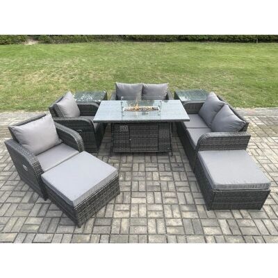 Fimous - 8-Seater - Rattan - Propane Gas Fire Pit Table - Outdoor Furniture Set Fimous - 8-Seater - Rattan - Propane Gas Fire Pit Table - Outdoor Furniture Set