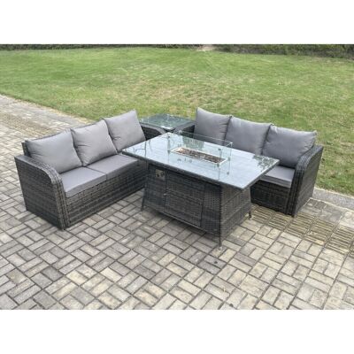 Fimous - Rattan Feuerstelle - 4tlg - Dunkelgrau - Garten-Set Fimous - Rattan Feuerstelle - 4tlg - Dunkelgrau - Garten-Set