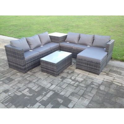 Fimous 7-Sitzer Rattan-Ecksofa - Lounge-Set mit Couchtisch Fimous 7-Sitzer Rattan-Ecksofa - Lounge-Set mit Couchtisch