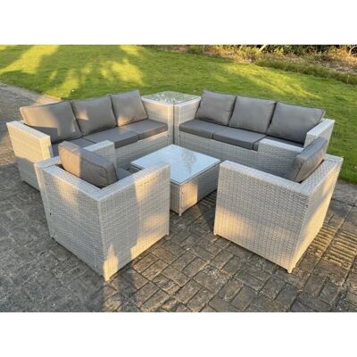 Fimous Hellgraues Eckrattan-Gartenmöbel-Set - 8-Sitzer Fimous Hellgraues Eckrattan-Gartenmöbel-Set - 8-Sitzer