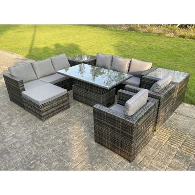 Fimous 9-Sitzer Rattan Höhenverstellbarer Gartentisch - Gartenmöbel-Set Fimous 9-Sitzer Rattan Höhenverstellbarer Gartentisch - Gartenmöbel-Set