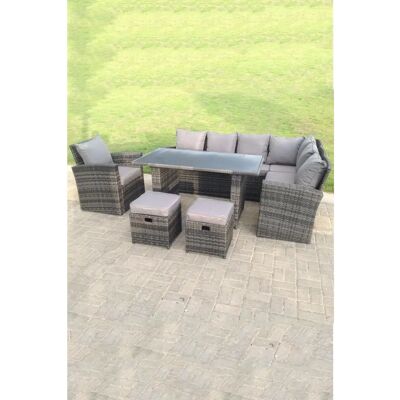 Fimous - 9 Seater Rattan Corner Sofa - Dark Grey - Patio Set Fimous - 9 Seater Rattan Corner Sofa - Dark Grey - Patio Set