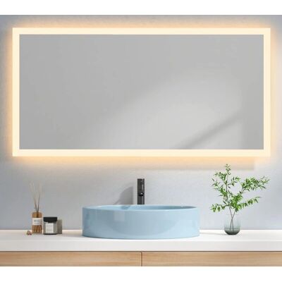 Emke - Espejo de baño con luz - 120 x 60 cm - Luz cálida 3000K - Espejo Emke - Espejo de baño con luz - 120 x 60 cm - Luz cálida 3000K - Espejo