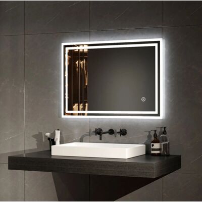 EMKE - Espejo baño LED 70x50 - 6500K - Tira de luz doble - Espejo EMKE - Espejo baño LED 70x50 - 6500K - Tira de luz doble - Espejo
