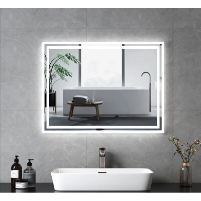 Espejo de baño Emke - Antivaho, LED, Luz blanca/amarilla, 80x60cm Espejo de baño Emke - Antivaho, LED, Luz blanca/amarilla, 80x60cm