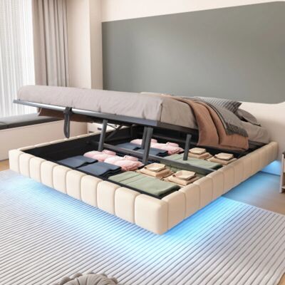 WISHDOR - Cama contenedora 180x200 - Beige - Lino - LED WISHDOR - Cama contenedora 180x200 - Beige - Lino - LED