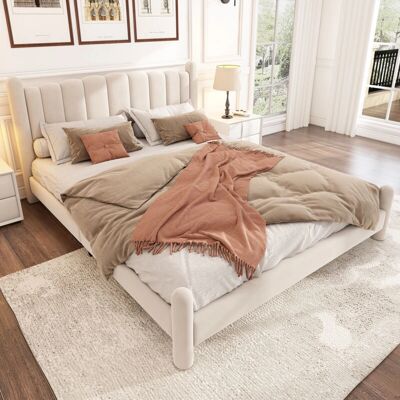 MODFU - Letti matrimoniale 160x200cm - Velvet - Beige - Bed MODFU - Letti matrimoniale 160x200cm - Velvet - Beige - Bed