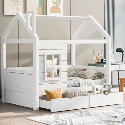 MODFU Kids Bed with Drawers - Pine 80x160cm White - Kids Bed MODFU Kids Bed with Drawers - Pine 80x160cm White - Kids Bed