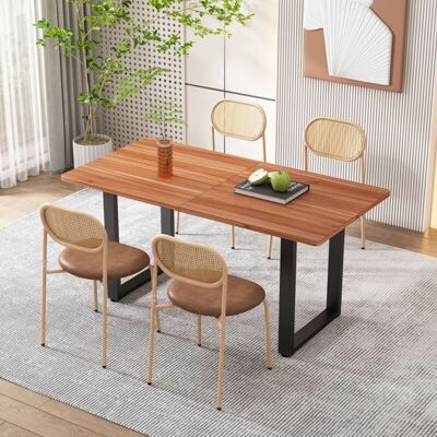 MODFU - SediaPranzoRattanPU - Asiento PU marrón - Respaldo de ratán - Dining Chair MODFU - SediaPranzoRattanPU - Asiento PU marrón - Respaldo de ratán - Dining Chair