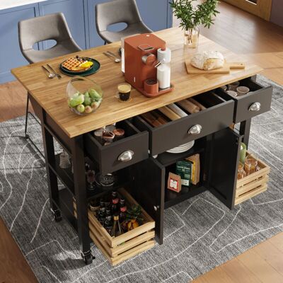 MODFU - Carrito cocina plegable 120x45x90 cm - 3 cajones MODFU - Carrito cocina plegable 120x45x90 cm - 3 cajones