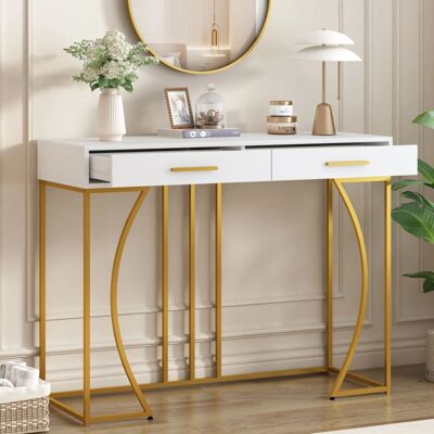 MODFU - Tavolo consolle 120x38x76 - Bianco - 2 cassetti - Console Table MODFU - Tavolo consolle 120x38x76 - Bianco - 2 cassetti - Console Table