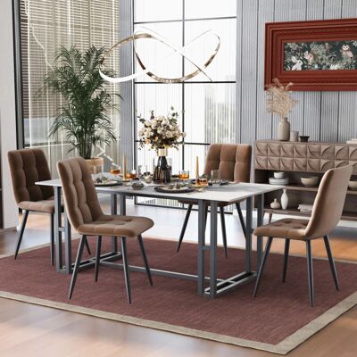 MODFU - Set4 - Brown/Black - Velvet fabric - Dining chairs MODFU - Set4 - Brown/Black - Velvet fabric - Dining chairs