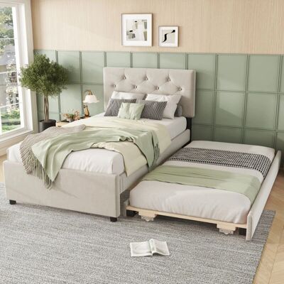 MODFU - Letti 90x200cm estraibili - Beige - Slatted base - Bed MODFU - Letti 90x200cm estraibili - Beige - Slatted base - Bed