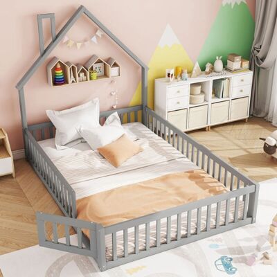 MODFU Cama Infantil 140x200cm - Pino, Gris, Seguridad MODFU Cama Infantil 140x200cm - Pino, Gris, Seguridad