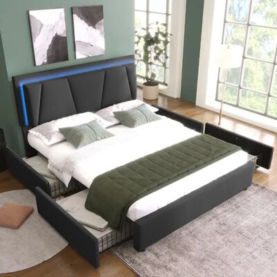 MODFU - Lit 140x200 - Beige - 4 tiroirs - Bed frame - Publicité MODFU - Lit 140x200 - Beige - 4 tiroirs - Bed frame - Publicité