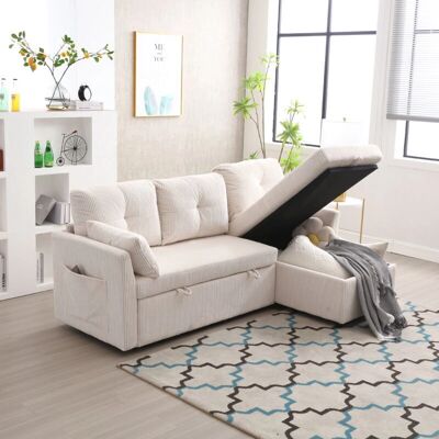 MODFU - Divano angolare 206x108x88 - Beige velvet - Sofá cama MODFU - Divano angolare 206x108x88 - Beige velvet - Sofá cama