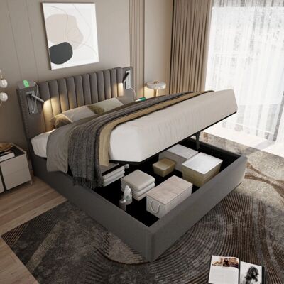 MODFU - Letti contenitori matrimoniali - Gris - 160x200cm - Cama MODFU - Letti contenitori matrimoniali - Gris - 160x200cm - Cama