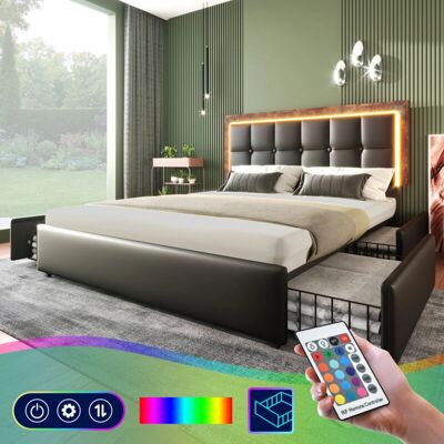 MODFU - Camas con cajones 160x200cm - Negro - Bed MODFU - Camas con cajones 160x200cm - Negro - Bed
