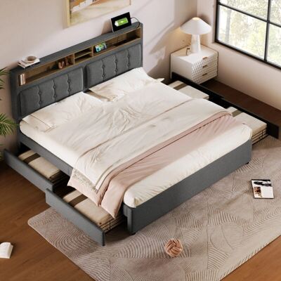 Cama con Cajones MODFU 160x200cm - Cabecera ajustable - Gris Cama con Cajones MODFU 160x200cm - Cabecera ajustable - Gris