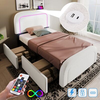 MODFU - Cama infantil MODFU 90x200 - 2 tiroirs - Bed - Publicité MODFU - Cama infantil MODFU 90x200 - 2 tiroirs - Bed - Publicité