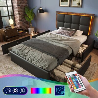 MODFU - Camas con cajones 90x200cm - 4 cajones - Led - Bed MODFU - Camas con cajones 90x200cm - 4 cajones - Led - Bed