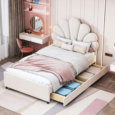MODFU - Letto imbottito 2 cassetti 90x200 - Beige - Bed MODFU - Letto imbottito 2 cassetti 90x200 - Beige - Bed
