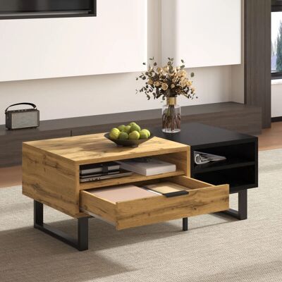 MODFU 100x50x40 cm - 1 cajón - negro/natural - Mesa de centro MODFU 100x50x40 cm - 1 cajón - negro/natural - Mesa de centro