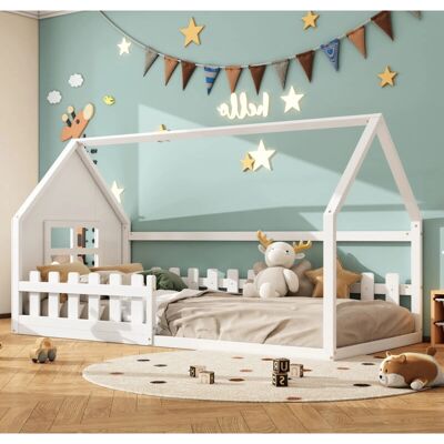 MODFU Cama infantil 90x200 cm casa - blanco - bed - Publicité MODFU Cama infantil 90x200 cm casa - blanco - bed - Publicité